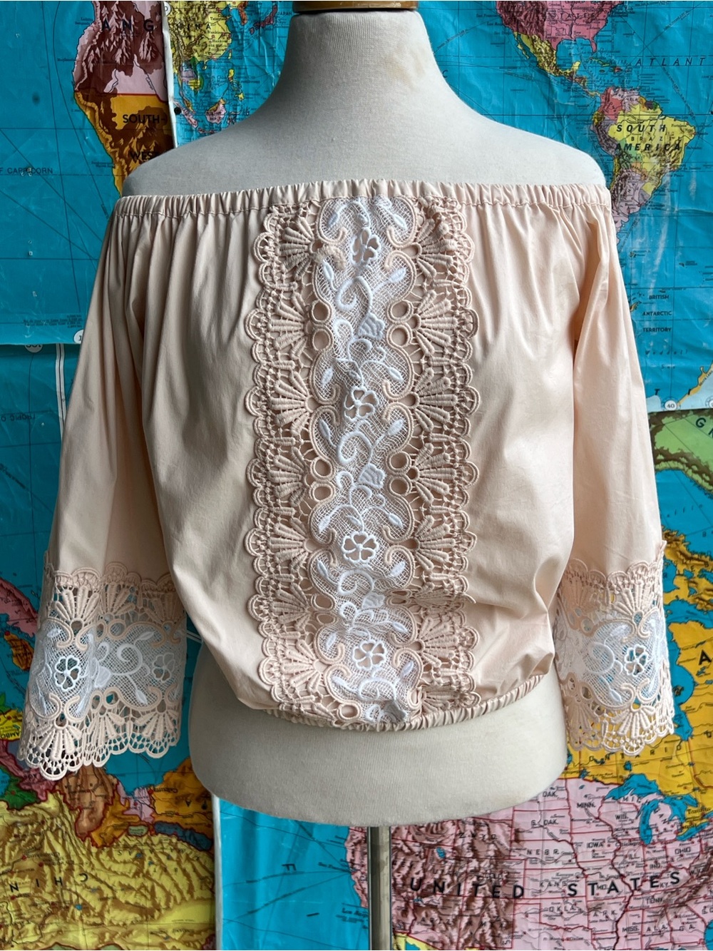 Express Blush Off-Shoulder Lace-Trim Blouse